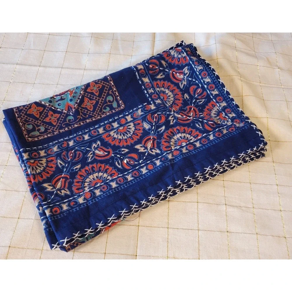 Fabulous Indian Cotton Top Stitched Standard Pillow Shams Dark Blue‎ Reversible